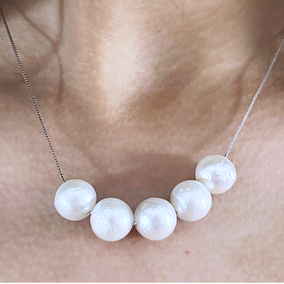 Silver Necklace with Floating Pearls