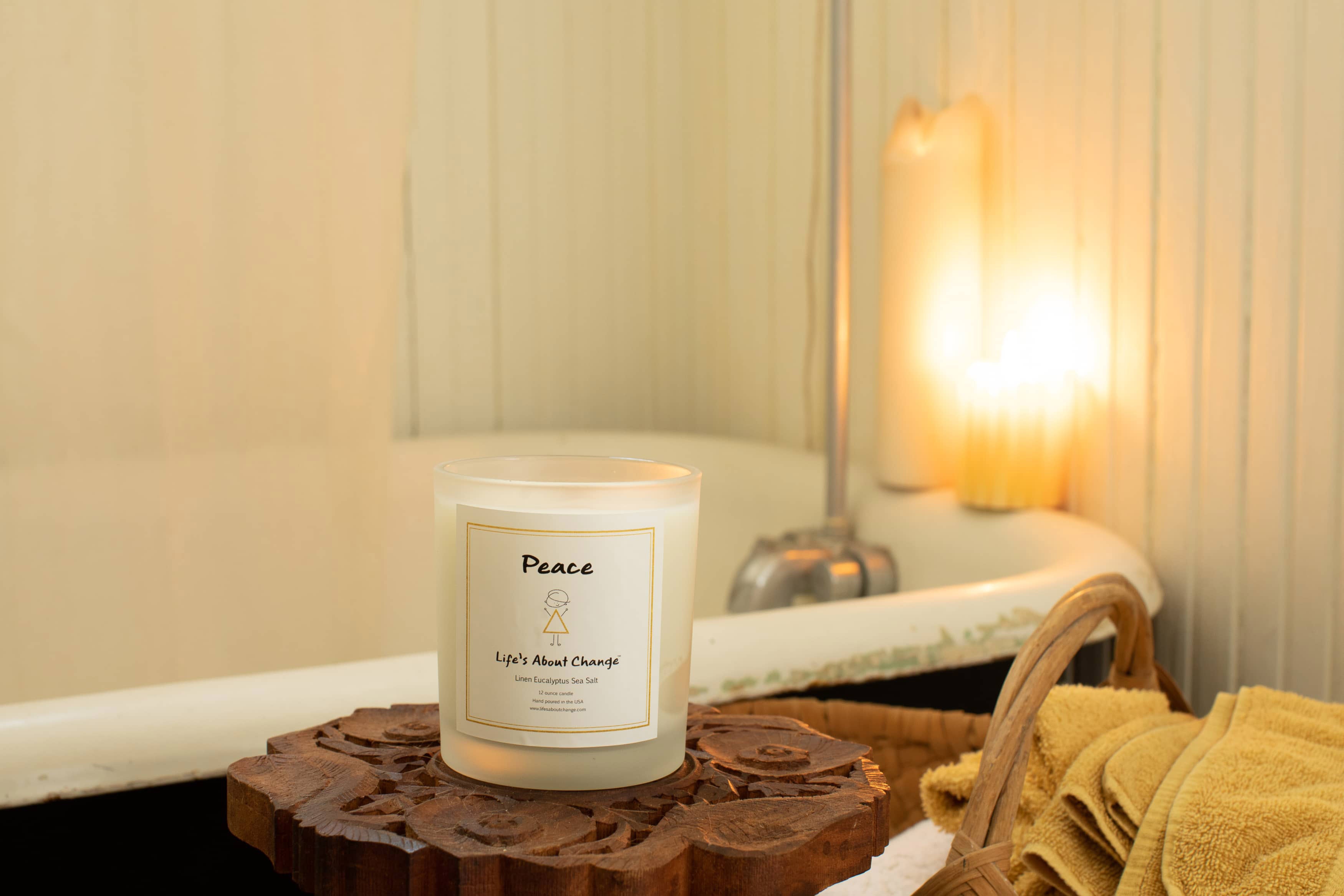 Peace Linen Eucalyptus Sea Salt Candle from Life's About Change Delta Collection