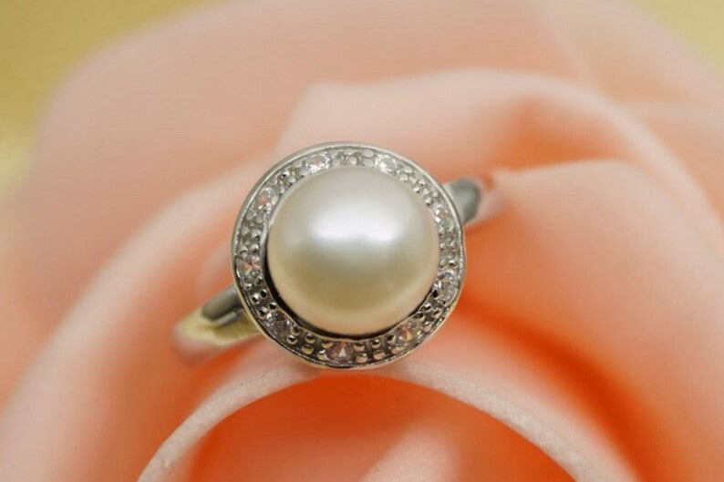 Classic Sterling Silver White Pearl Ring
