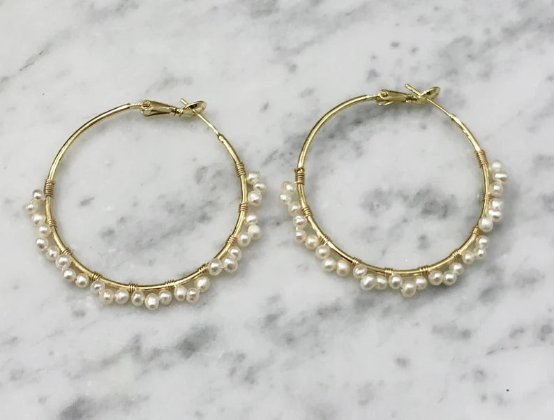 Gold and Pearl Hoops