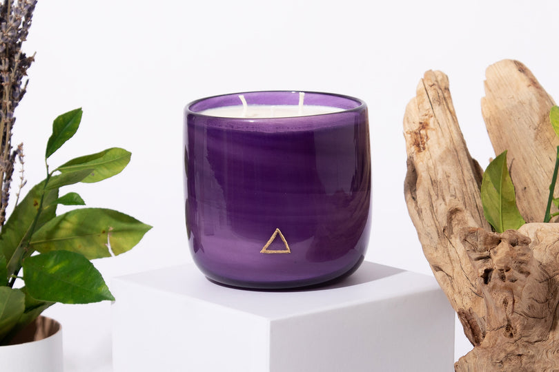 Healing Purple Hand Blown Glass Candle from Life's About Change Light Collection