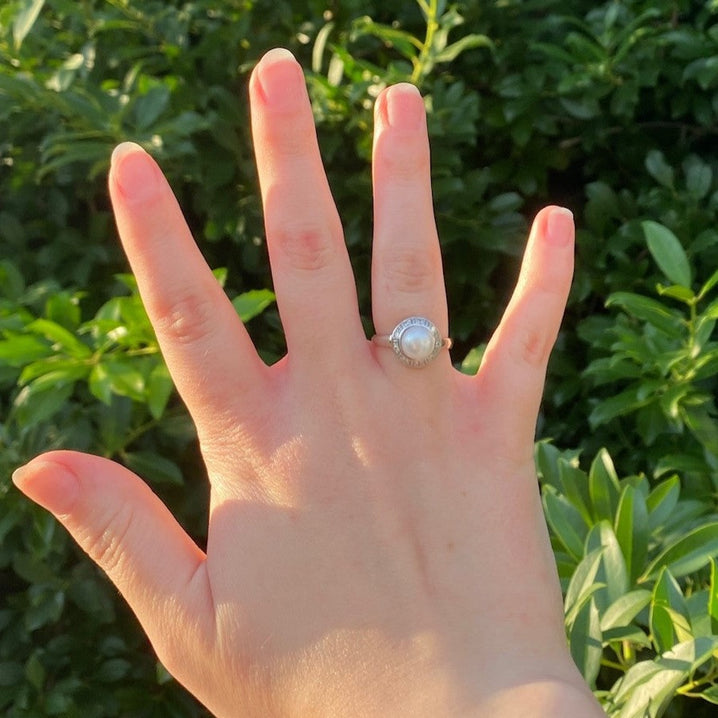 Classic Sterling Silver White Pearl Ring