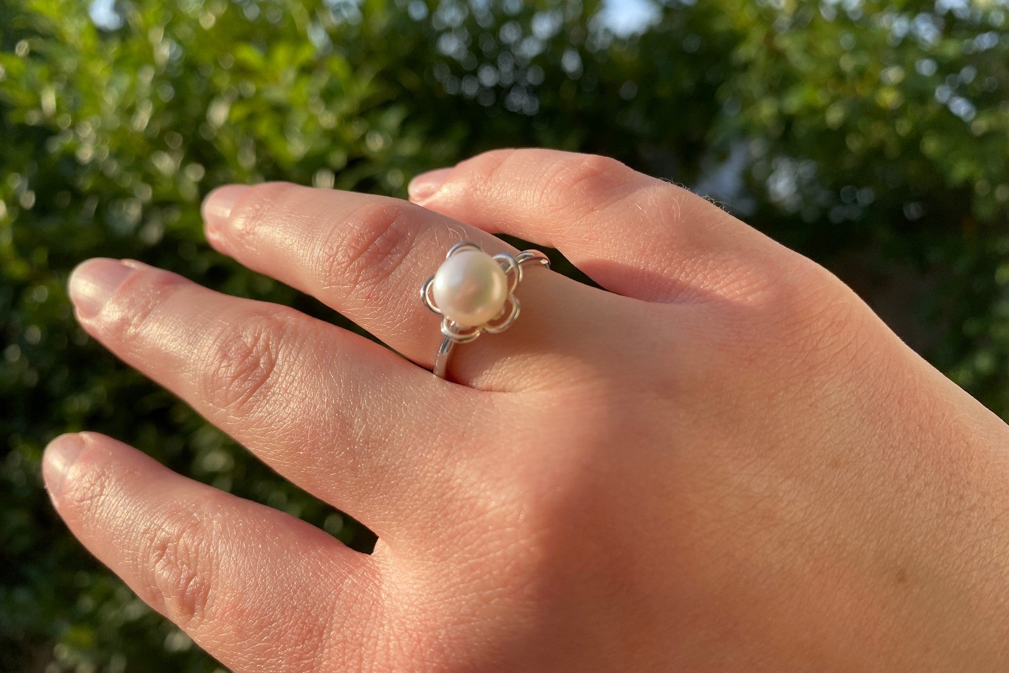 White Pearl and Diamond Bobble Ring – Sophie Keegan Jewellery