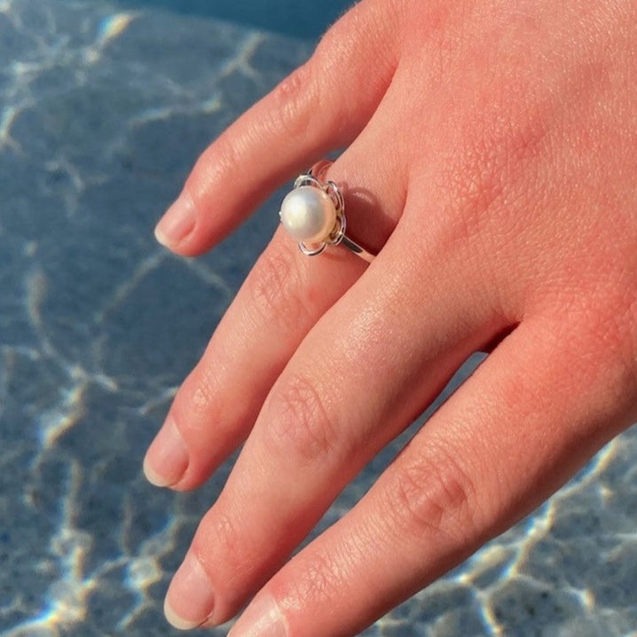 Sterling Silver Pearl Flower Ring