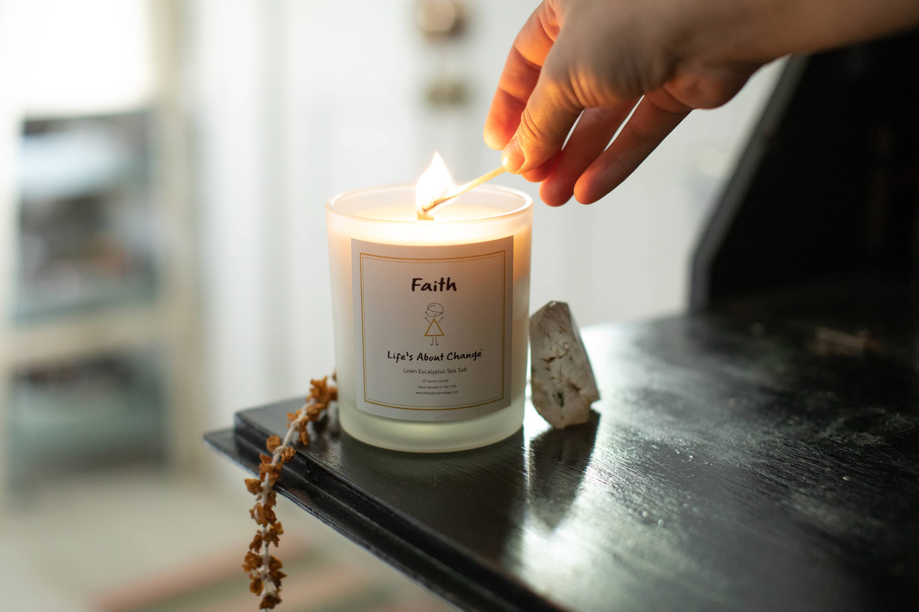 Faith Linen Eucalyptus Sea Salt Candles from Life's About Change Delta Collection