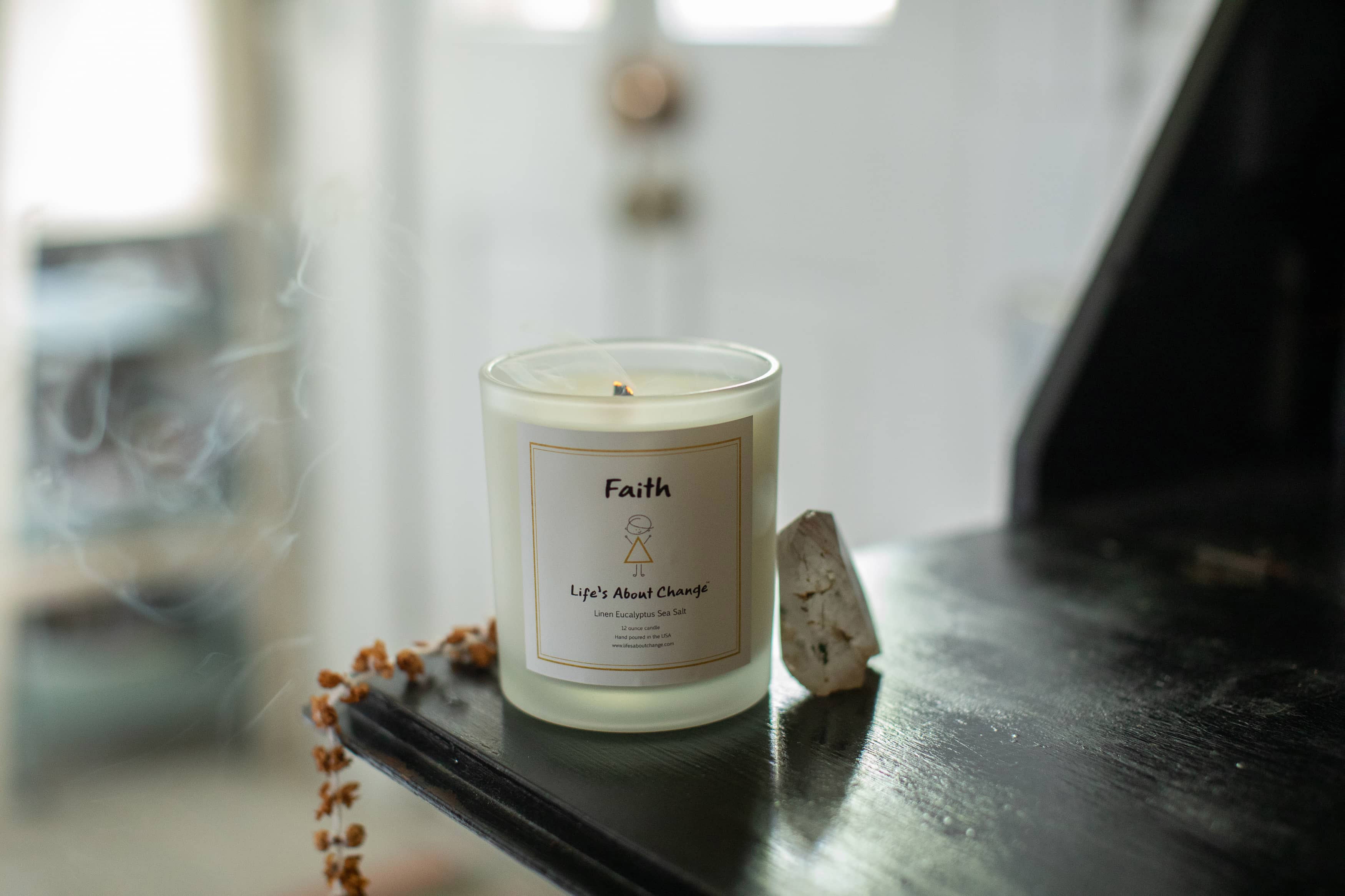 Faith Linen Eucalyptus Sea Salt Candles from Life's About Change Delta Collection