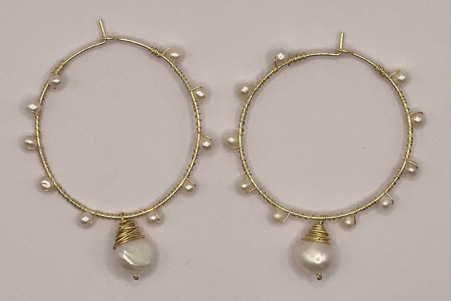 Gold and Pearl Hoops with Gold and Pearl Dangle