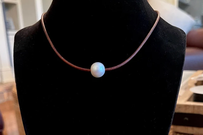 Floating Pearl on Leather Necklace